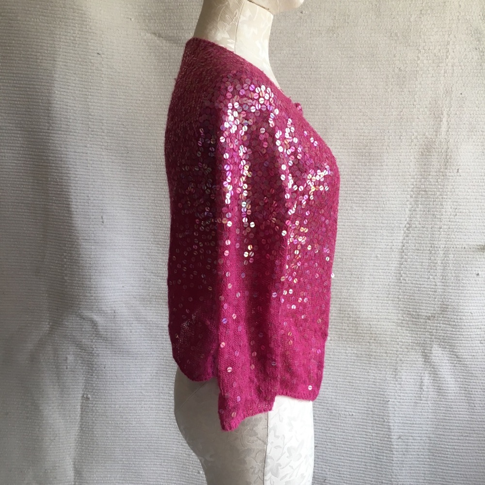 VTG 90s S/M Sequin Sweater Cardigan Jacket Pink - Picture 4 of 8